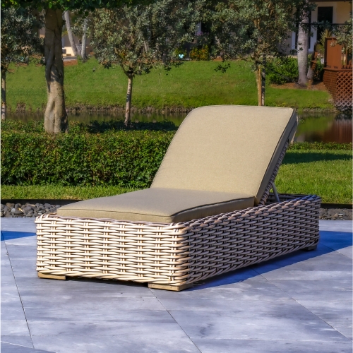 Anna 79" Outdoor Sun Lounger in White Metal, Grey PE Wicker & Sunbrella Fabric